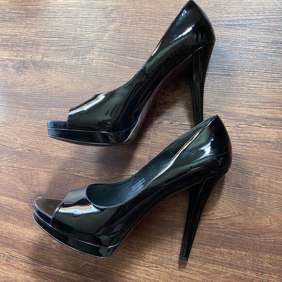 Vera Wang Selima Platform High Heels Size 9.5 Black Patent Open Toe Pump‎ - Picture 6 of 9